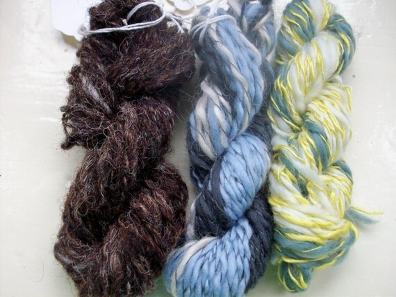Handspun mini skeins fun merino silk natural by SpinningStreak