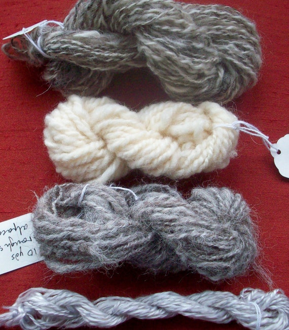 Handspun mini skeins  cream gray silver neutrals by SpinningStreak