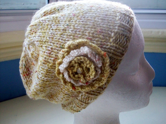 Natural dyed knit beanie  lichen flower  child by SpinningStreak