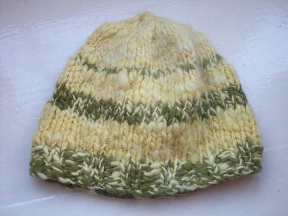 Handspun hand knitted beanie hat  child or small by SpinningStreak