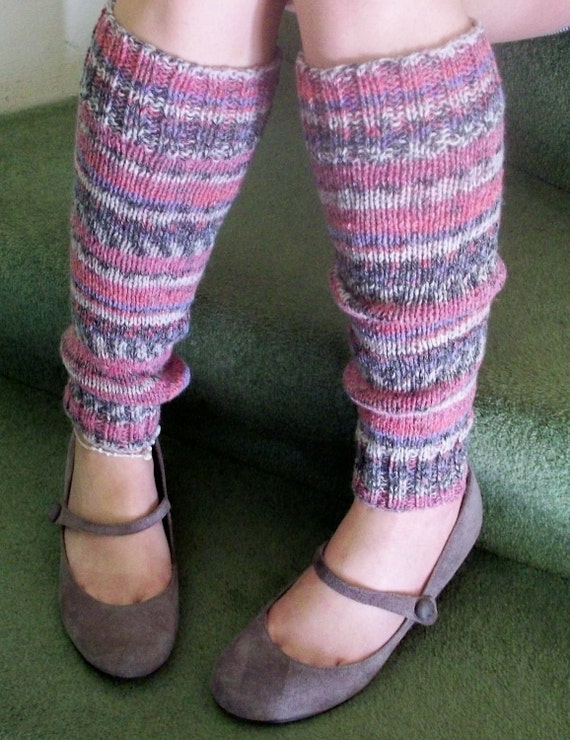 Fun knit leg warmers Fair Isle effect pink by SpinningStreak