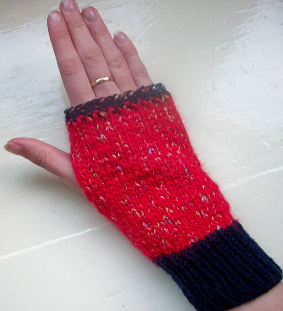 Fingerless gloves hand warmers knit navy blue by SpinningStreak