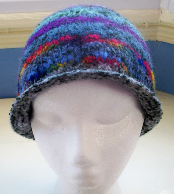 Handspun hand knitted boiled wool felt hat by SpinningStreak