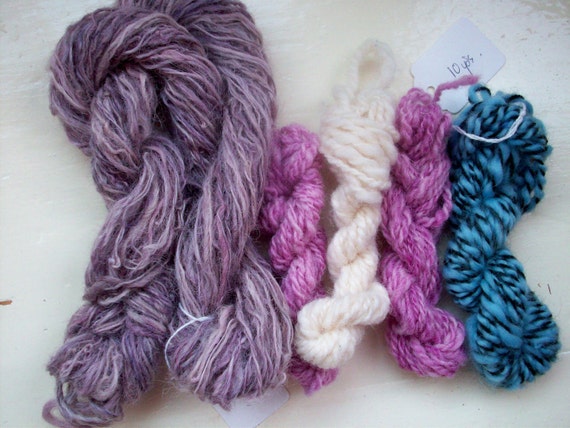 Handspun mini skeins  fun purple pink blue white by SpinningStreak