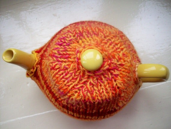 Small Tea Cozy   fun hand dyed knit merino by SpinningStreak