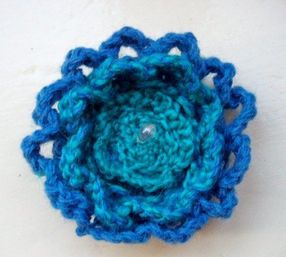 Blue flower corsage knit elegant fun jade by SpinningStreak