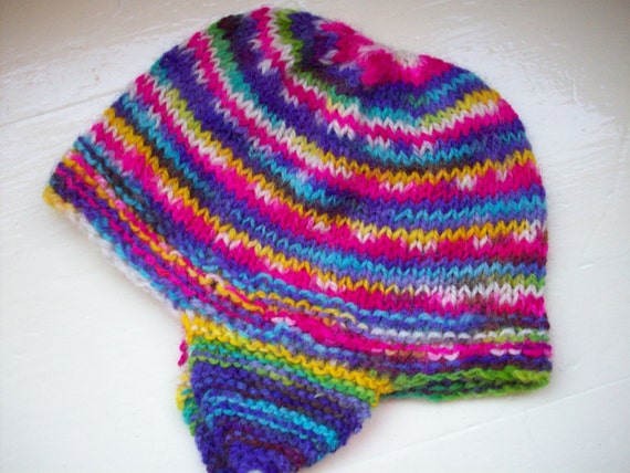 Warm wool child's hat hand dyed knit fun bright by SpinningStreak