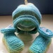 Vegan baby hat booties fun set aqua 6 to 9 months approx
