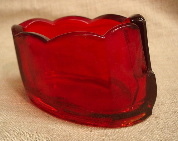 Vintage Clamborn Red Glass Spoon Holder Spooner