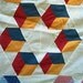 Antique quilt top, graphic stars medallion Tumbling Blocks, mint - turkey red, cheddar, indigo calico, homespun check - American Folk Art