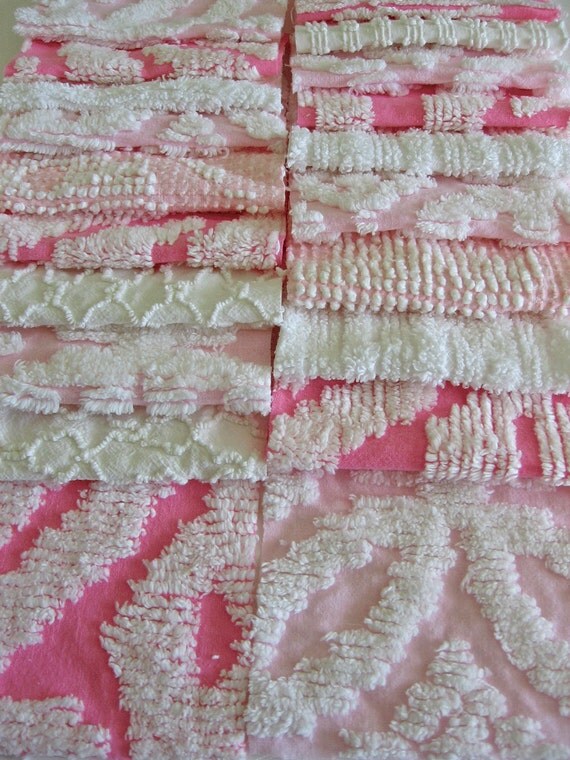 pink and white Chenille Bedspread squares 20 precut 6 inch
