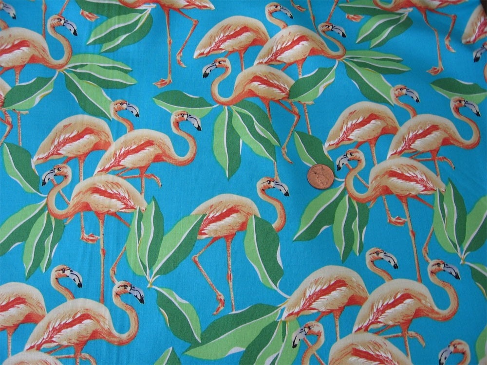 Retro Funky 50s Flamingo Cotton Quilting Fabric 2 by masonscottage