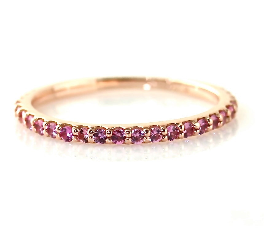14K Rose Gold Pink Sapphire Ring Anniversary Band by RareEarth