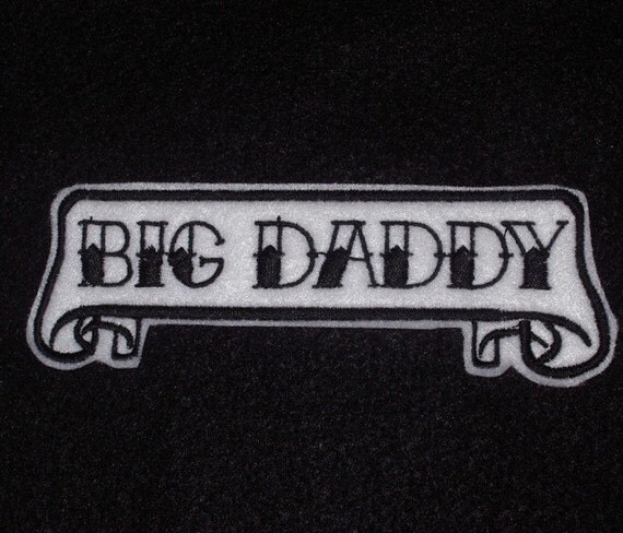 Tattoo Name Patch scroll banner white felt with black stitching