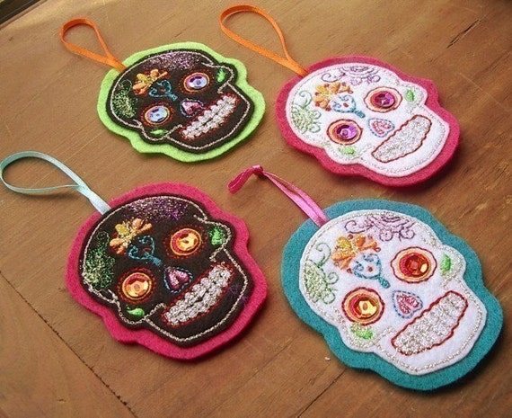 Christmas Sugar skull Ornament Set of 4-Priority Shipping