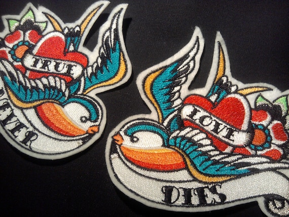 Pair of Swallow iron on patches tattoo inspired customize them