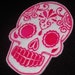 Day of the Dead, Sugar Skull embroidery patch white with hot pink stitches