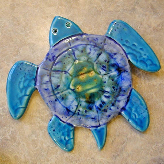 Ceramic Sea Turtle wall tile by catfishcorner on Etsy