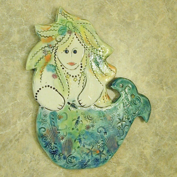 Ceramic Mermaid wall tile by catfishcorner on Etsy