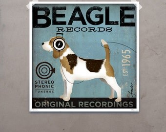 Beagle Records album style artwork original illustration giclee archival signed artist's print by stephen fowler Pick A Size