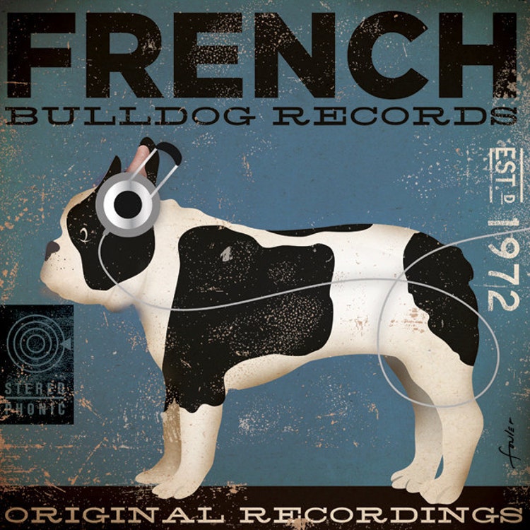French Bulldog Records original illustration by by geministudio