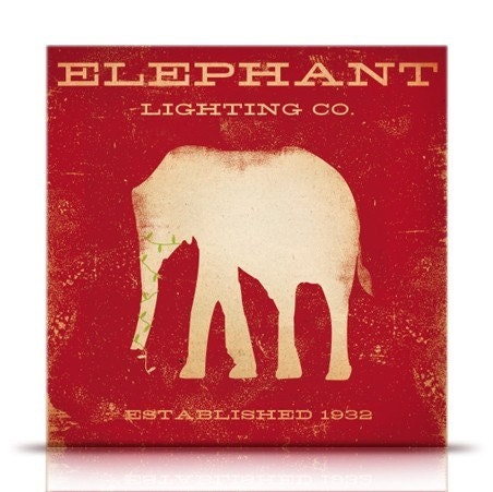 Elephant Lighting company vintage style holiday artwork on canvas panel by stephen fowler