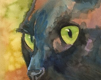 Black Cat Art Print of Original Watercolor Painting - 11x14 Cat Art