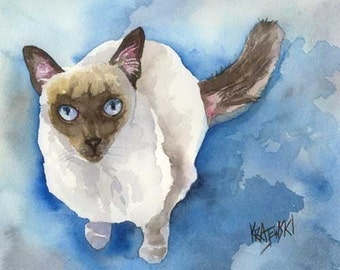 Siamese Cat Art Print of Original Watercolor Painting - 8x10