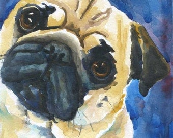 Pug Dog Art Print of Original Watercolor Painting - 11x14