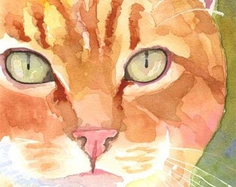 Orange Tabby Cat Art Print of Original Watercolor Painting - 8x10