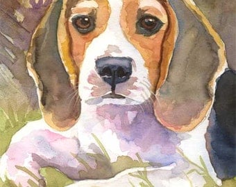 Beagle Art Print of Original Watercolor Painting - 8x10 Dog Art