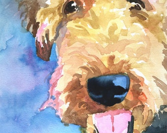 Airedale Terrier Art Print of Original Watercolor Painting - 8x10