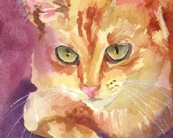 Orange Tabby Cat Art Print of Original Watercolor Painting - 8x10