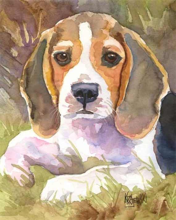 Beagle Art Print of Original Watercolor Painting 8x10 Dog
