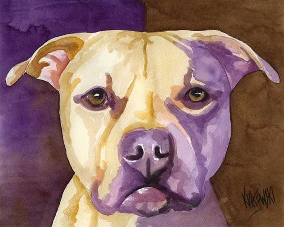 Pit Bull Art Print of Original Watercolor Painting by dogartstudio