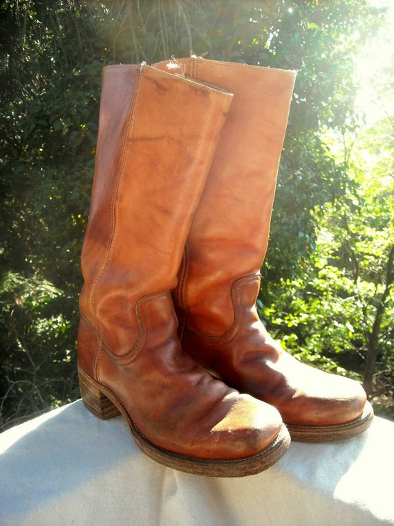Vintage Frye Boots Classic 60s Mens Stacked Heel Antiqued