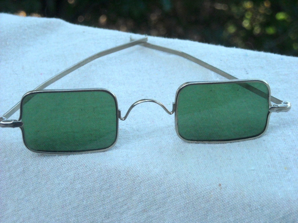 60s Hippie Sunglasses Rectangle Glass Lens Granny Glasses Old 2619