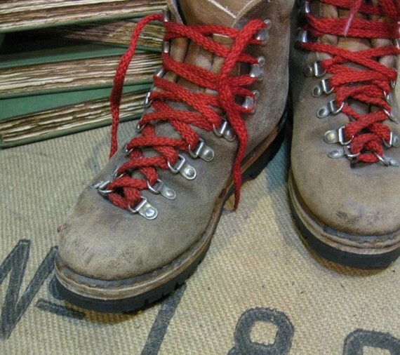 brown walking boots red laces