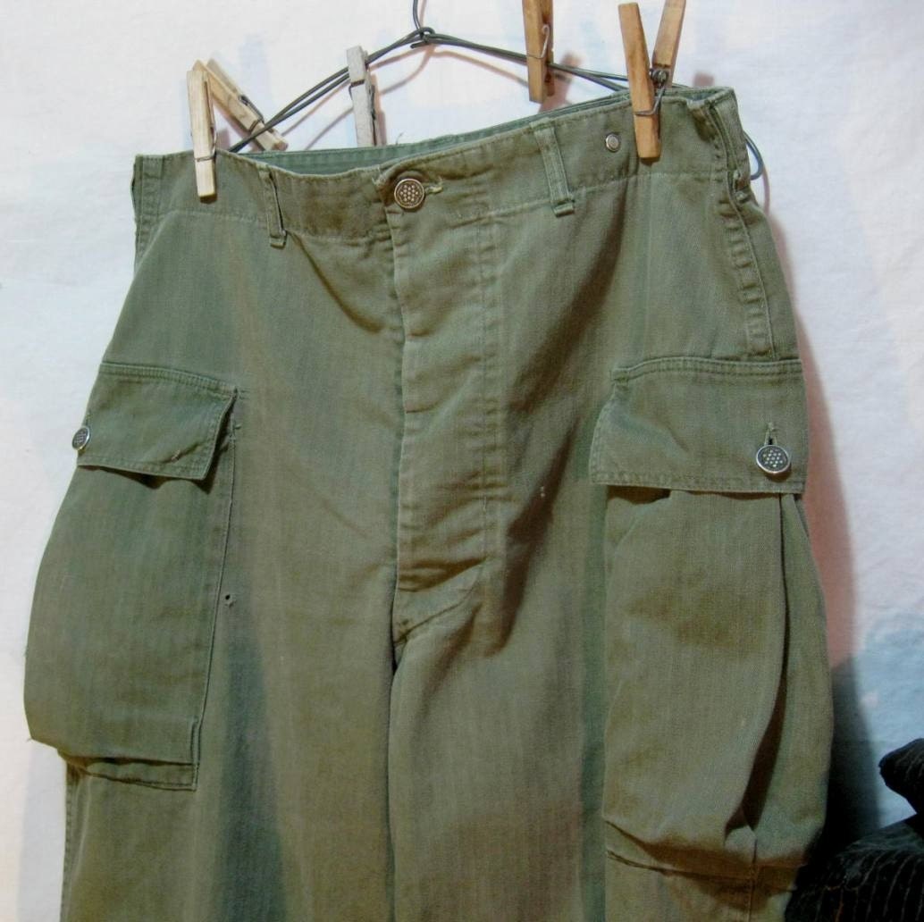 thumbnail image 2 of WW2 American HBT Trousers Replica - M43 Herringbone Twill Military Pants Olive Drab 2 of 9