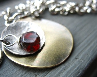 Garnet Necklace, Garnet Stone Metalwork Necklace, Handmade Pendant Gemstone Chain Necklace