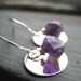 Amethyst Earrings, Amethyst Stone Shiny Silver Circle Earrings, Handmade Amethyst Earrings, Metalwork Earrings,FREE Shipping