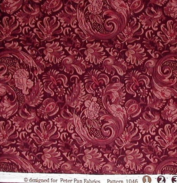 1 Yard maroon burgandy Swirl Cotton Quilt Fabric