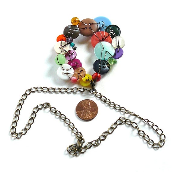 Button and Bead Jewelry Big Funky Colorful Oval Statement