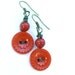 Red Flower Ruffle Vintage Button Dangle Earrings