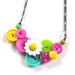 Fun Colorful Daisy Statement Necklace Bright Neon Vintage Button Jewelry - Spring Fashion