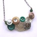Irish Celtic Green, White, and Gold Brass Vintage Button Necklace
