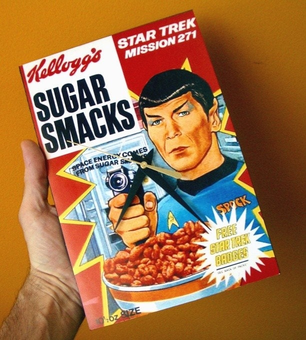 WALL CLOCK SUGAR SMACKS Spock STAR TREK Vintage CEREAL Box Art