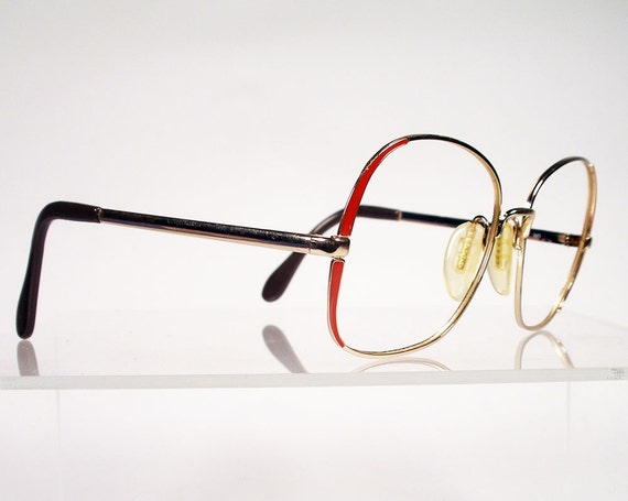 Vintage 1980s ZEISS Gold with Red Large Eyeglass Frames