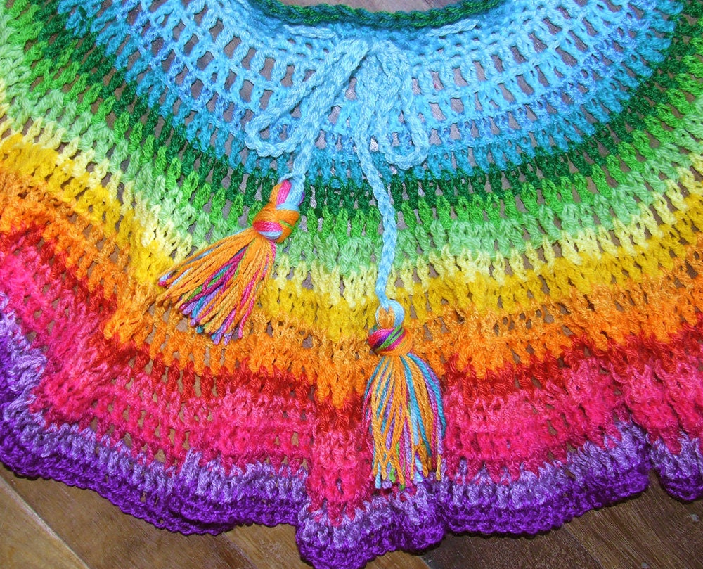 Rainbow crocheted full circle draw string skirt