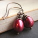 Winter Berry Earrings - Large Cranberry Freshwater Pearls on Antiqued Brass